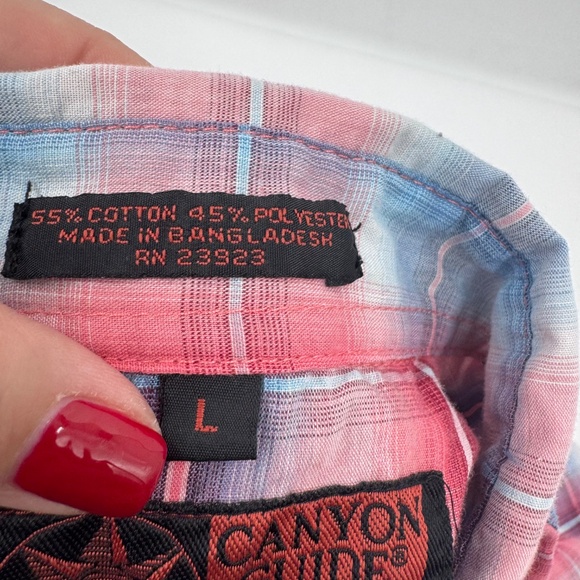 Canyon Guide Shirt Men Large Red Blue Plaid Snap Button Up Short Sleeves Western - Picture 7 of 11